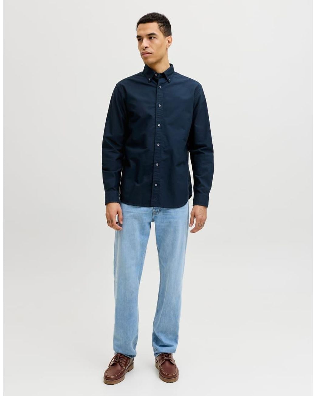 Jack & Jones Blue Harvey Button-down Collar Long Sleeve Shirt for men