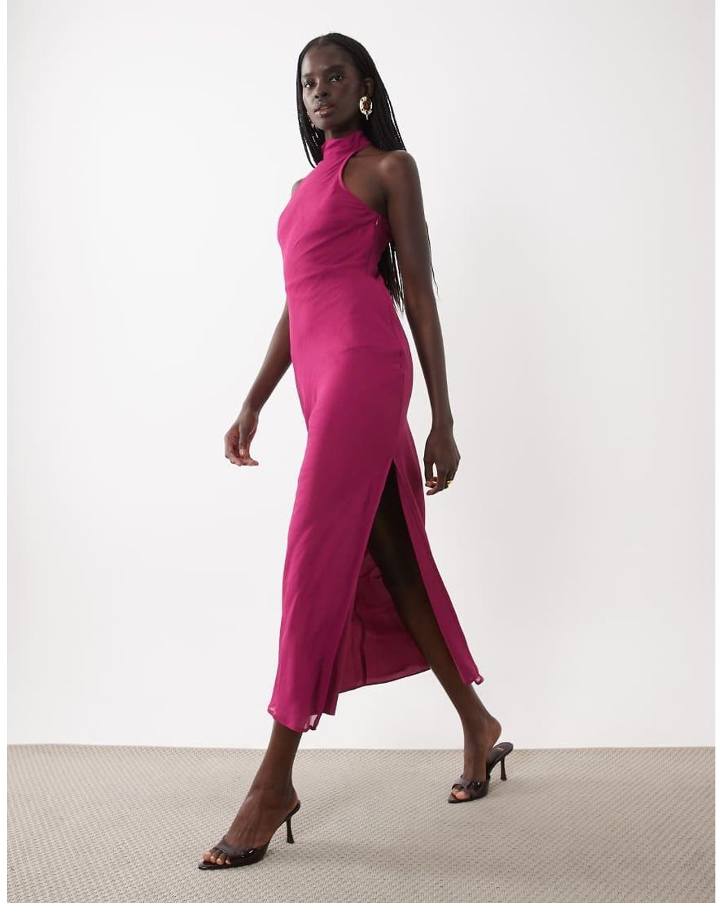 ASOS Purple Chiffon High Neck Midi Dress
