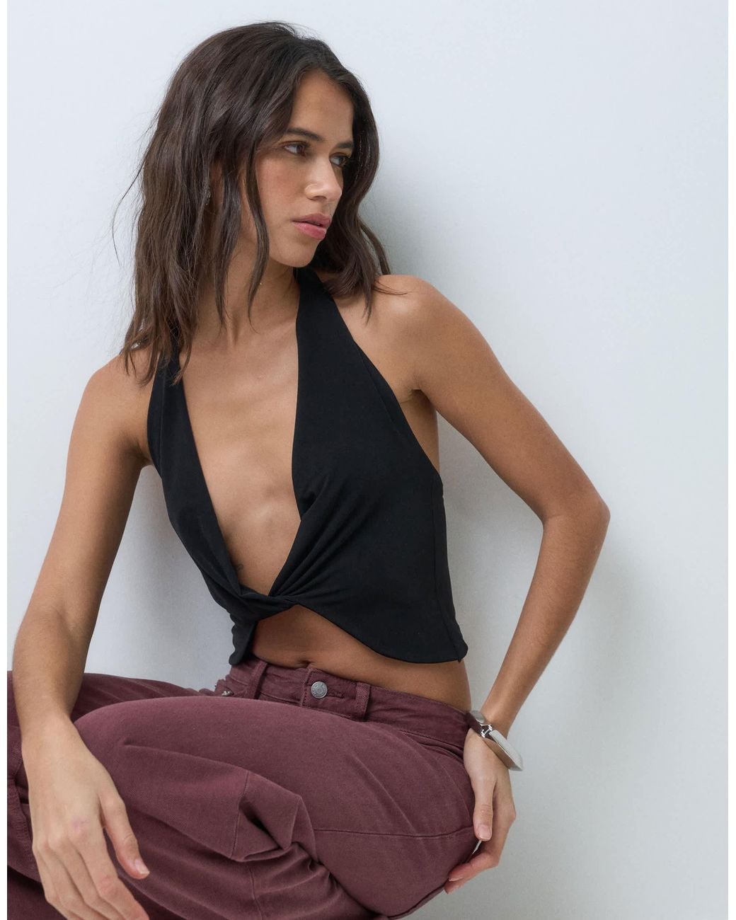 Collusion Black Halter Twist Front Top