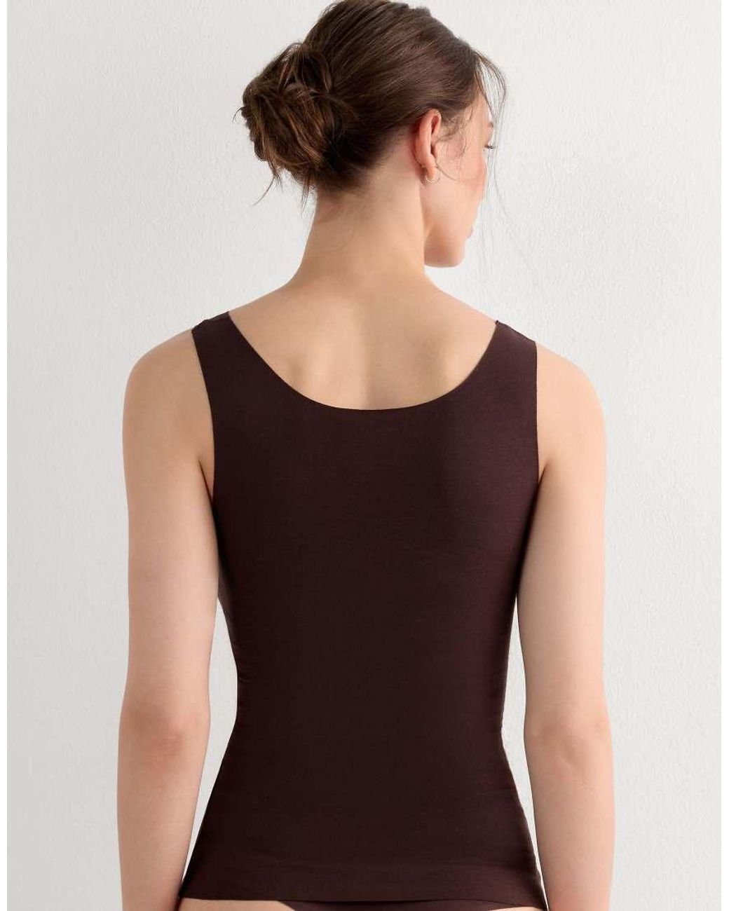 Intimissimi Brown Round-Neck Raw-Cut Cotton Vest Top