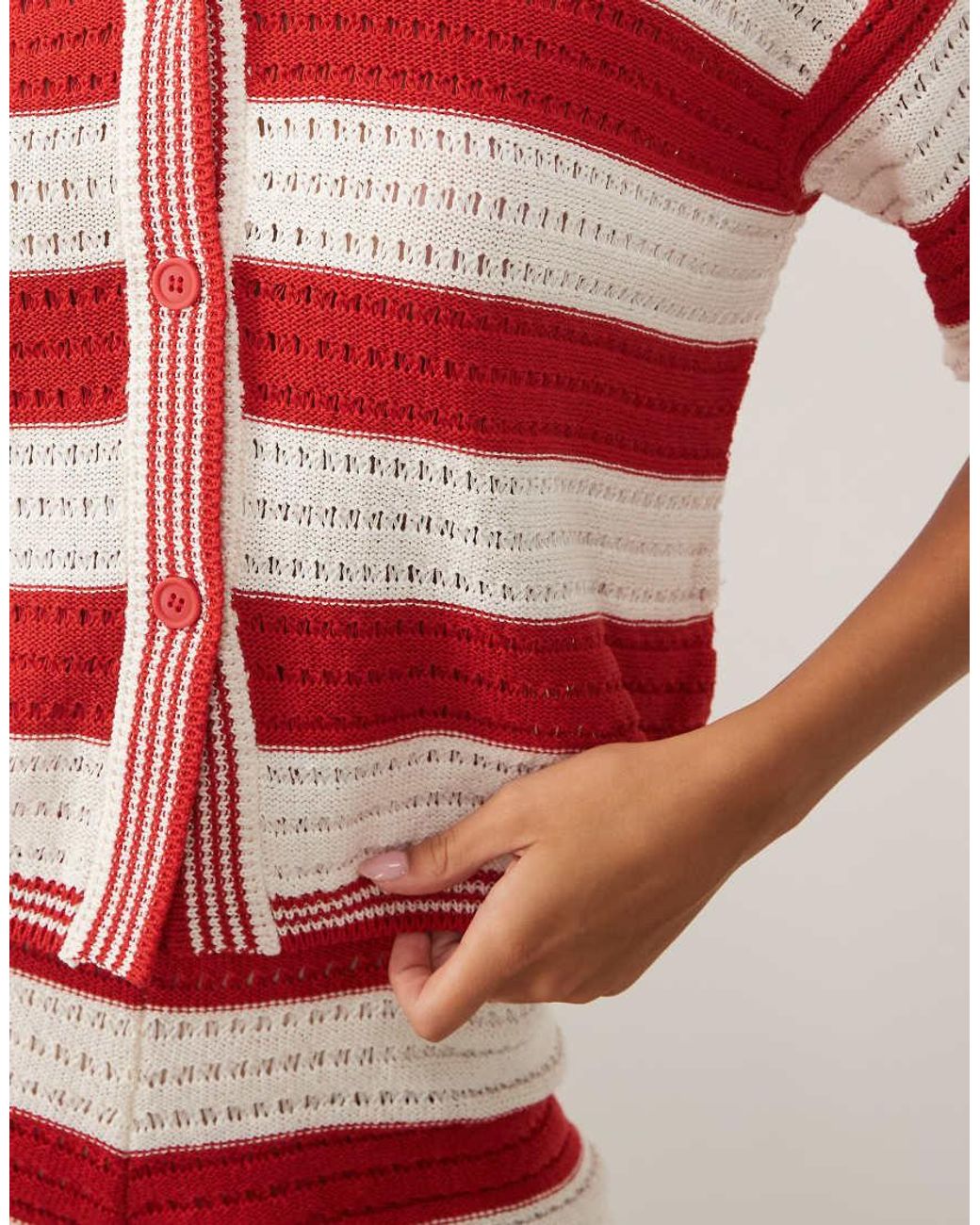 ASOS Red Sally Beach Knit Button Through Top Co Ord