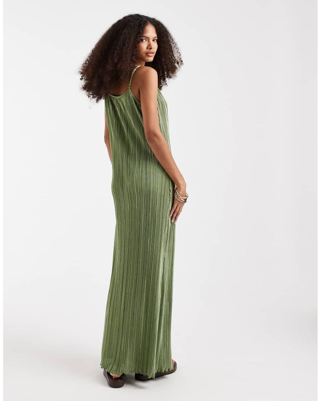 Pieces Green Plisse Cami Maxi Dress