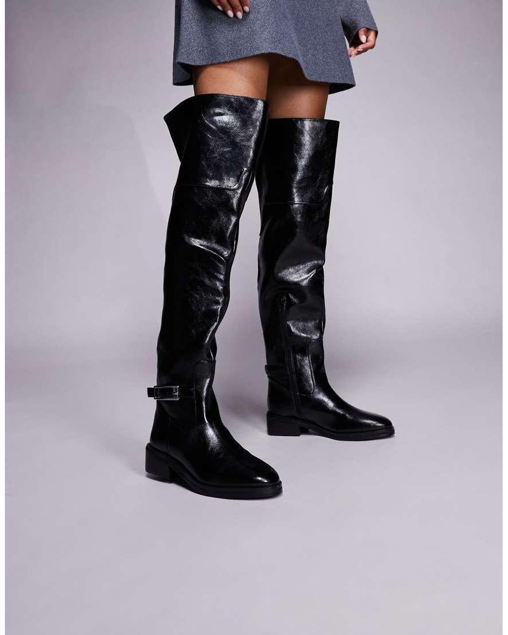 River Island Black Buckle Over The Knee Boots