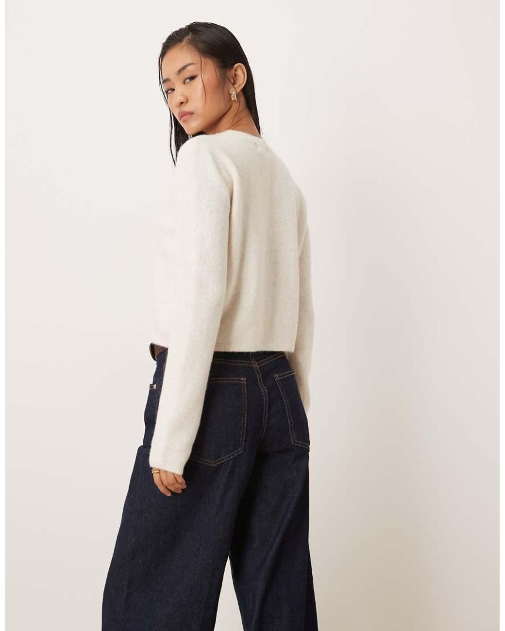 Jdy Natural Crew Neck Cardigan With Wool