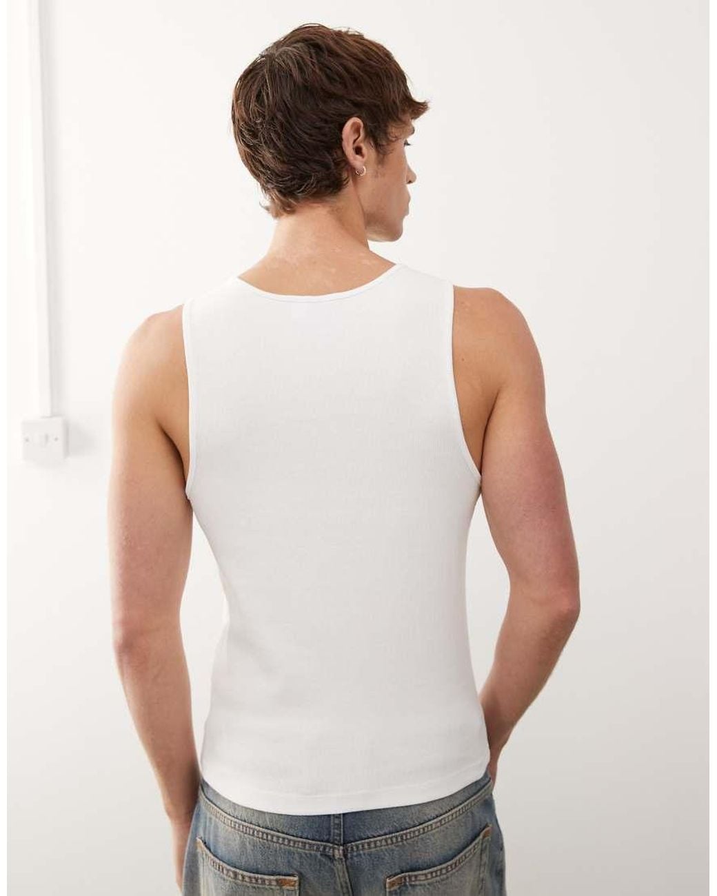 Collusion White Ribbed Tank Top for men