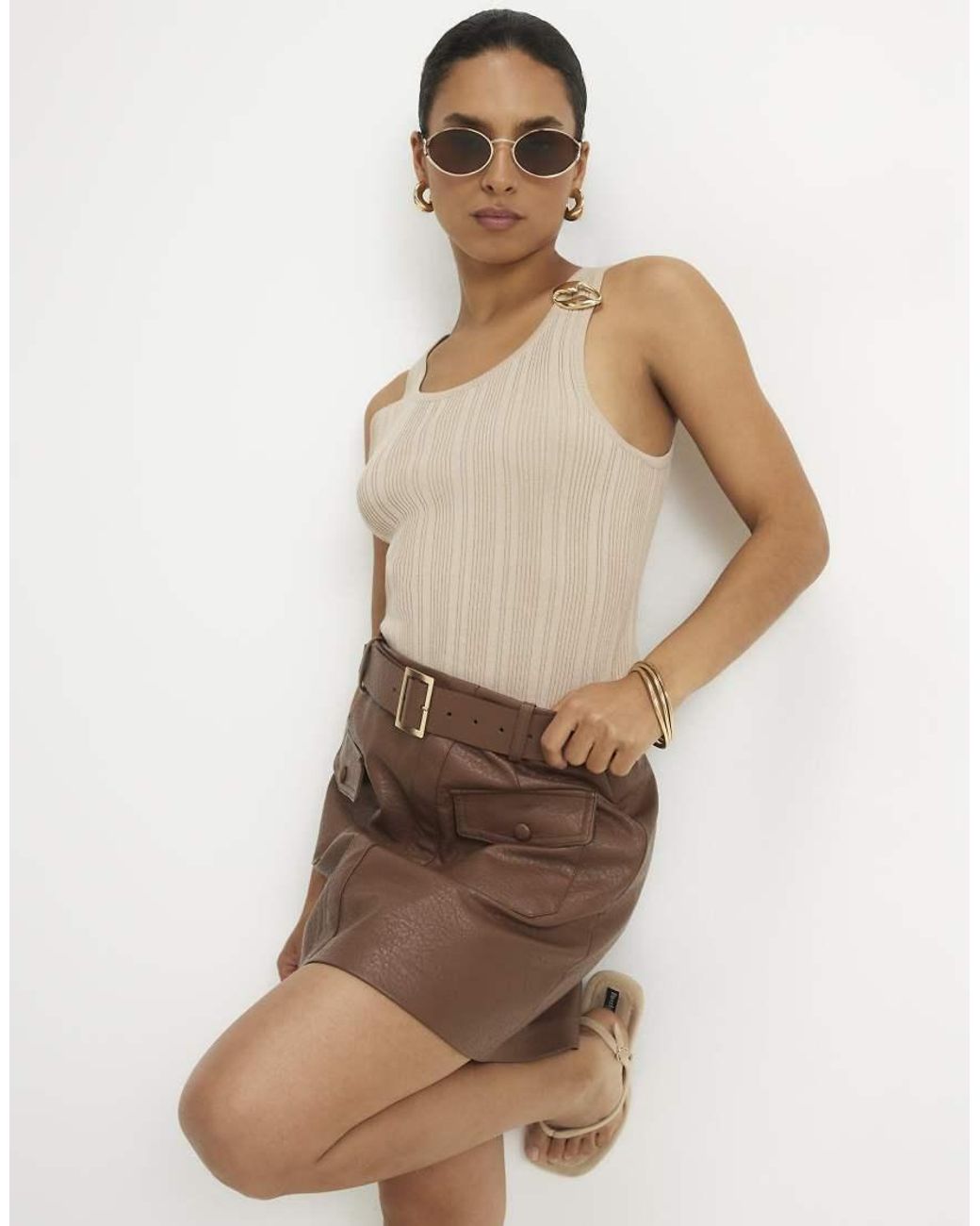 River Island Natural Utility Pocket Belted Mini Skirt
