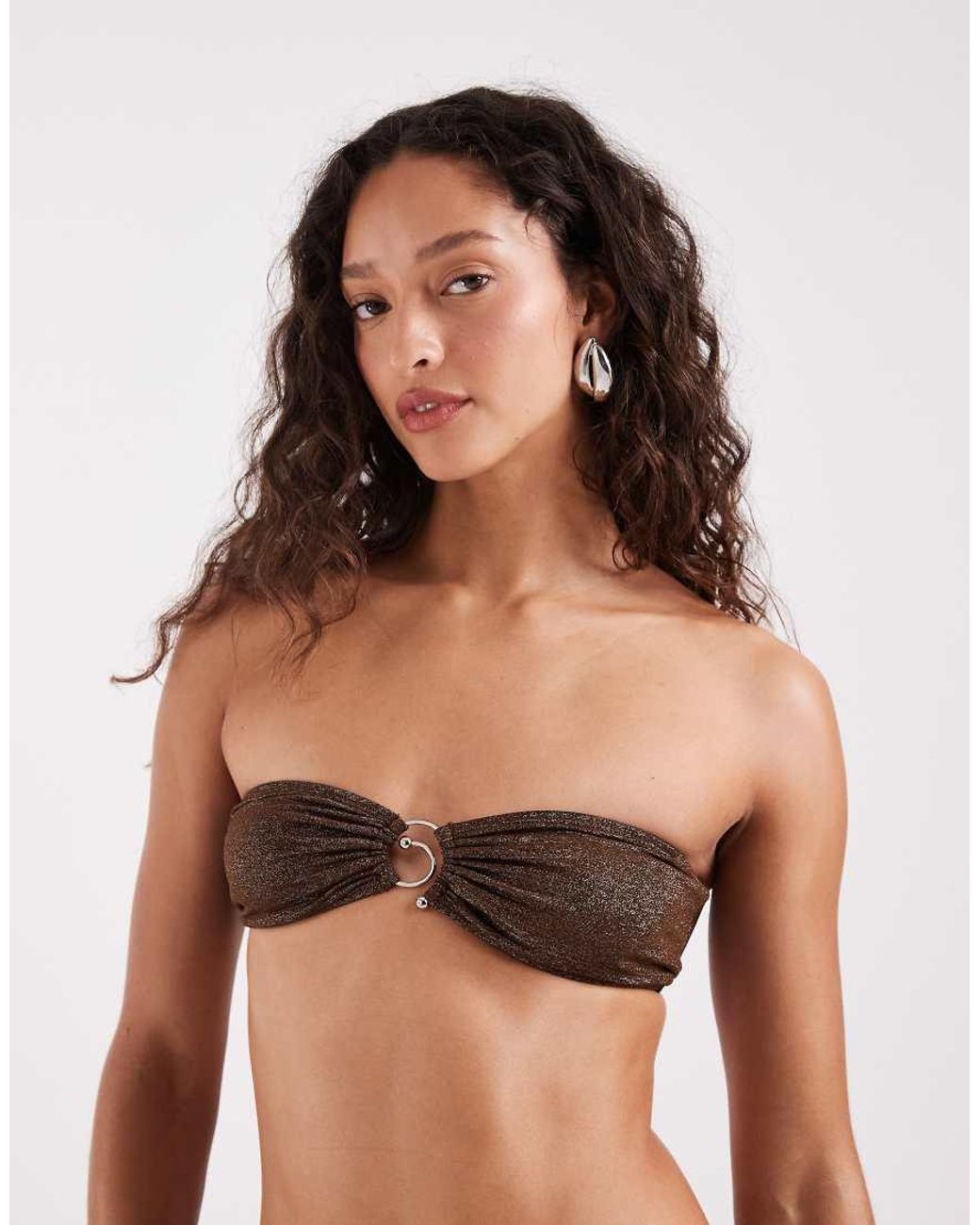 Motel Brown Sorawa Co-ord Spiral Bead Bandeau Bikini Top