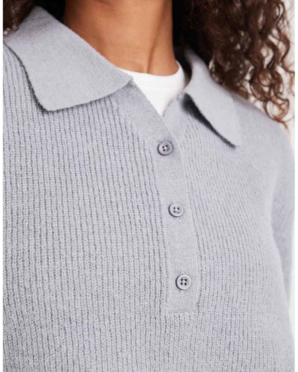 ASOS Gray Knitted Relaxed Collar Henley Jumper