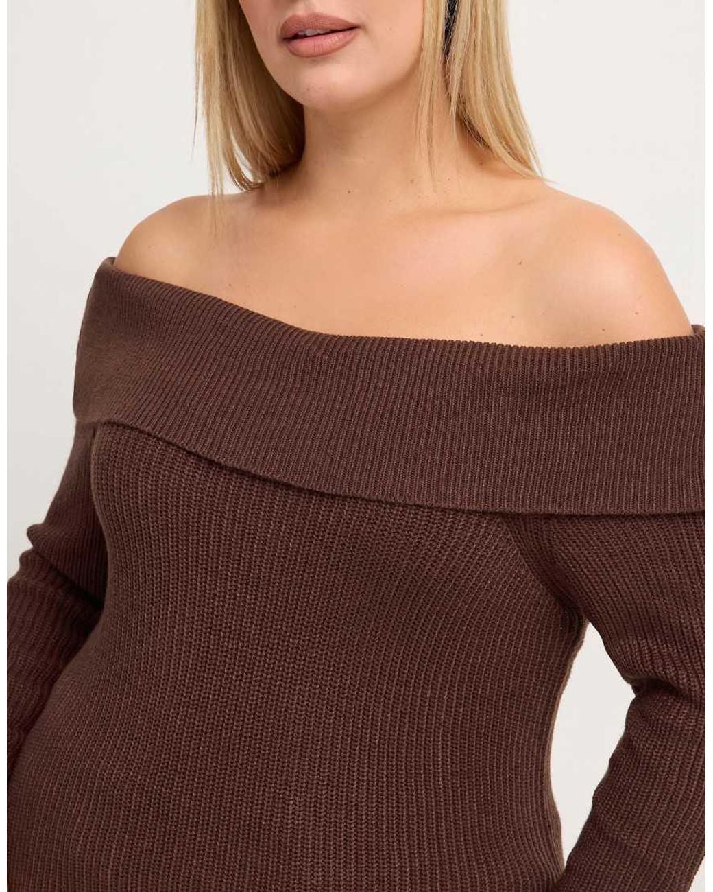 Yours Clothing Brown Bardot Knitted Jumper