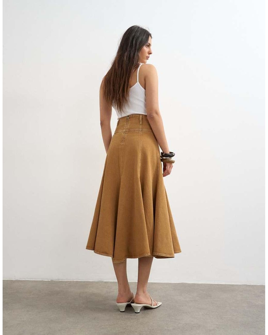 TOPSHOP White Denim Fit And Flare Maxi Skirt