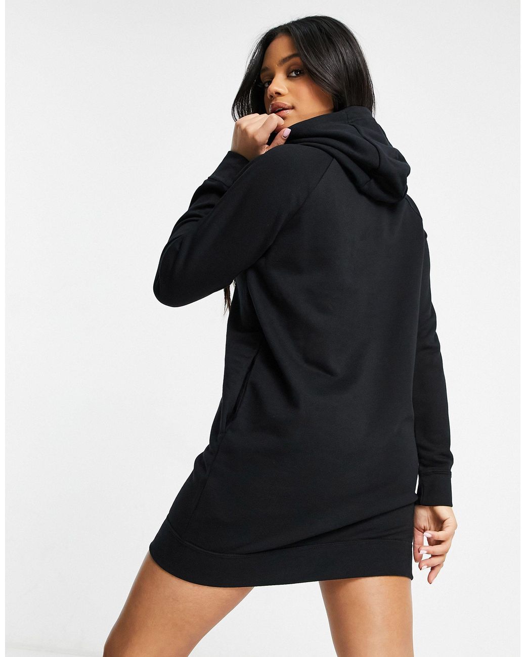 Nike Long Sleeve Fleece Hoodie Dress in Gray | Lyst
