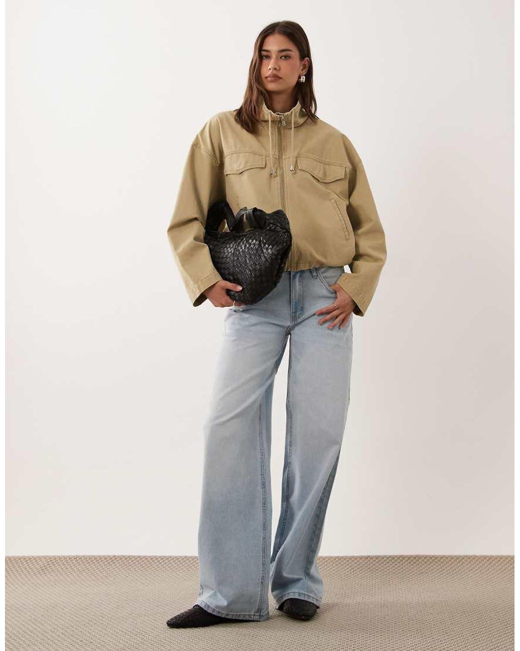 ASOS Brown Denim Lightweight Funnel Neck Jacket