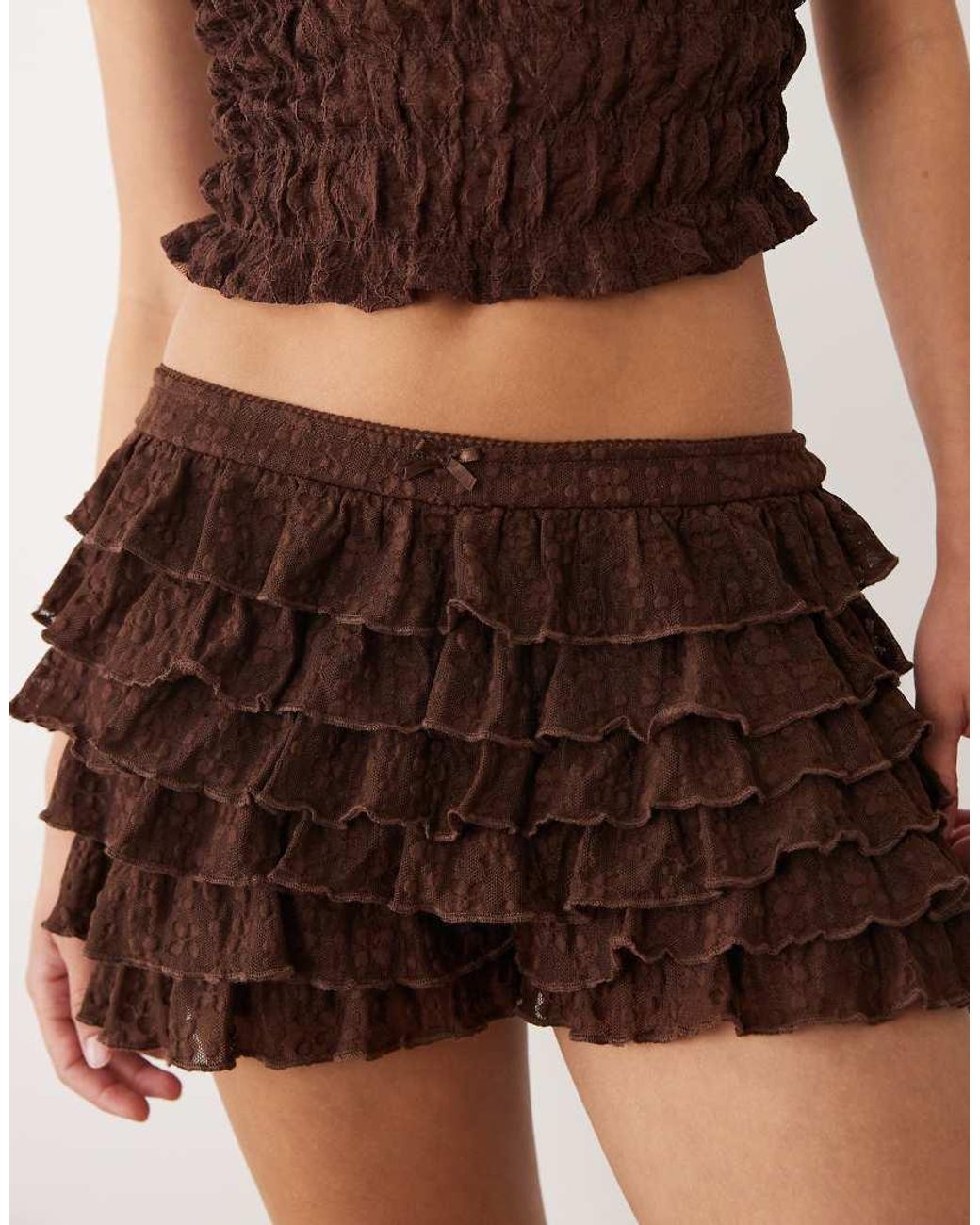 Miss Selfridge Natural Festival Ruffle Lace Micro Shorts