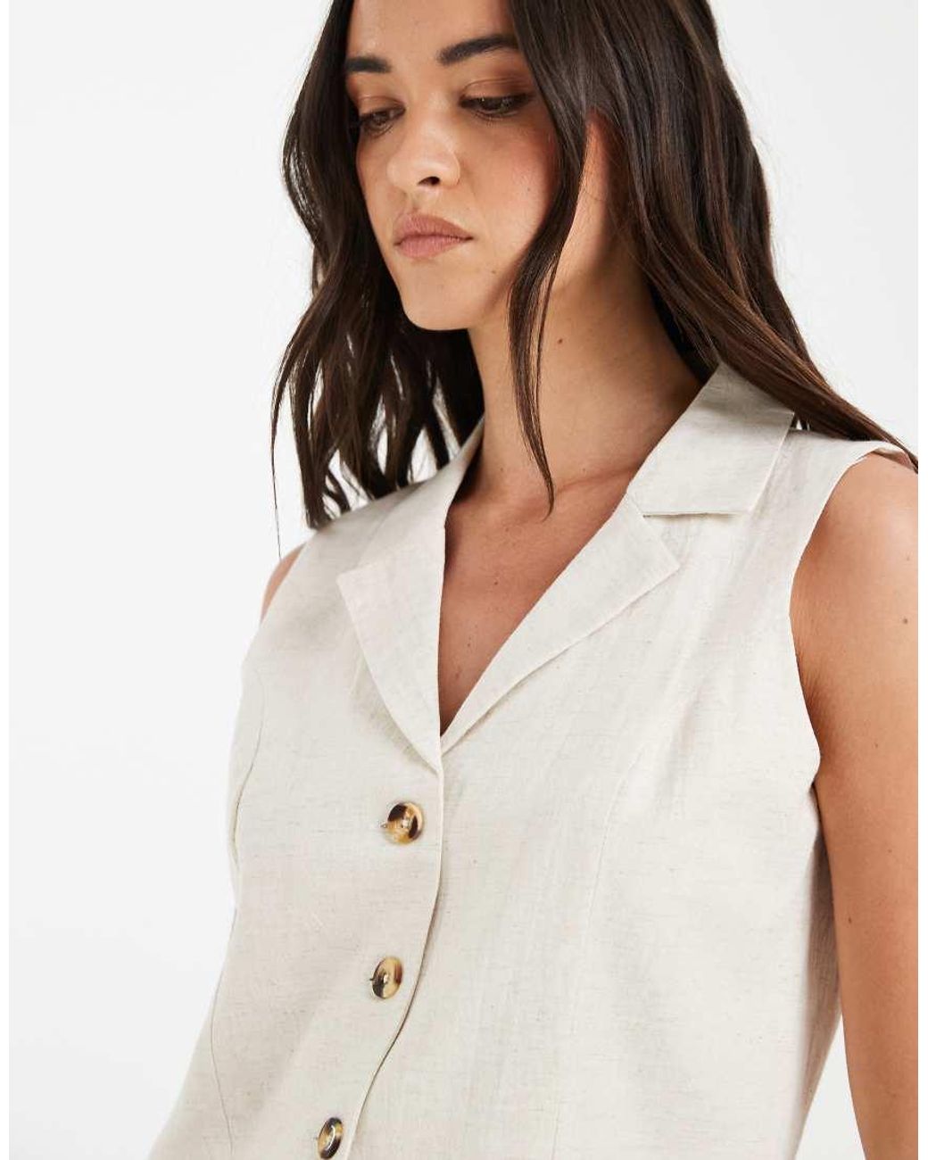 Jdy White Tailored Waistcoat With Linen