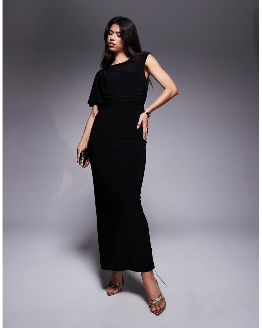 Forever New Black Asymmetric Open Back Jersey Maxi Dress