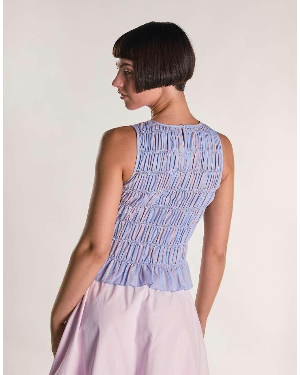 Glamorous Blue Shirring Vest Top