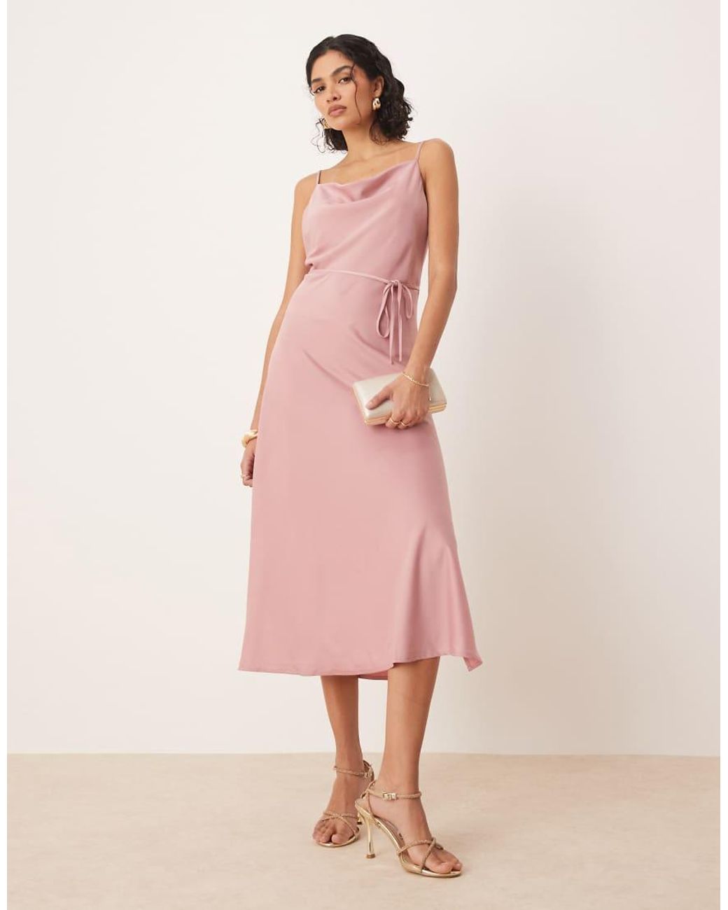 Y.A.S Pink Satin Cami Midi Dress