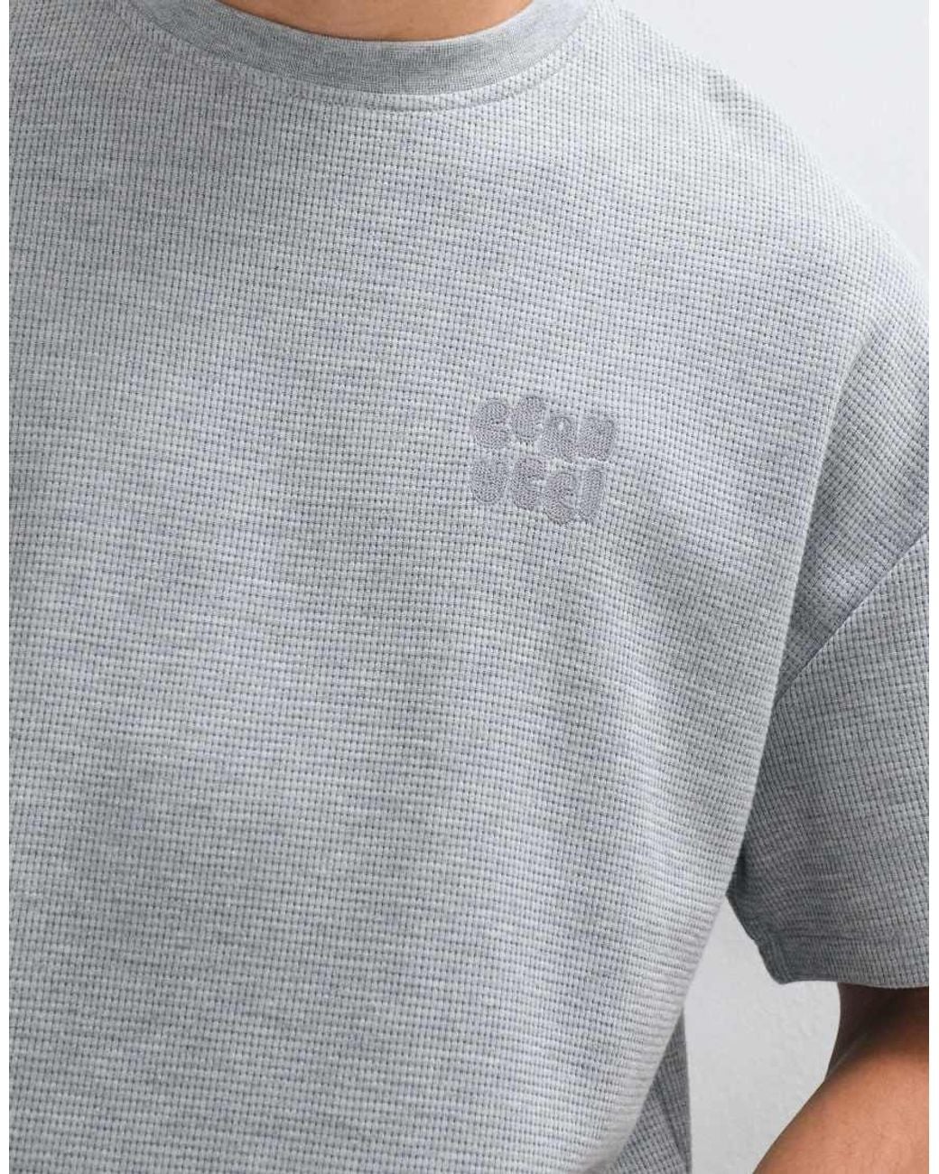 CERNUCCI Gray Waffle Boxy Fit T-Shirt With Chain Stitch Logo Back Print for men