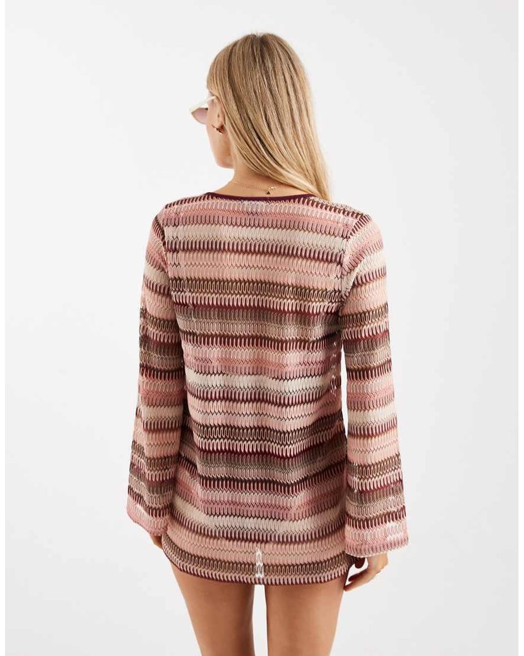 New Look Pink Crochet Stripe Kaftan