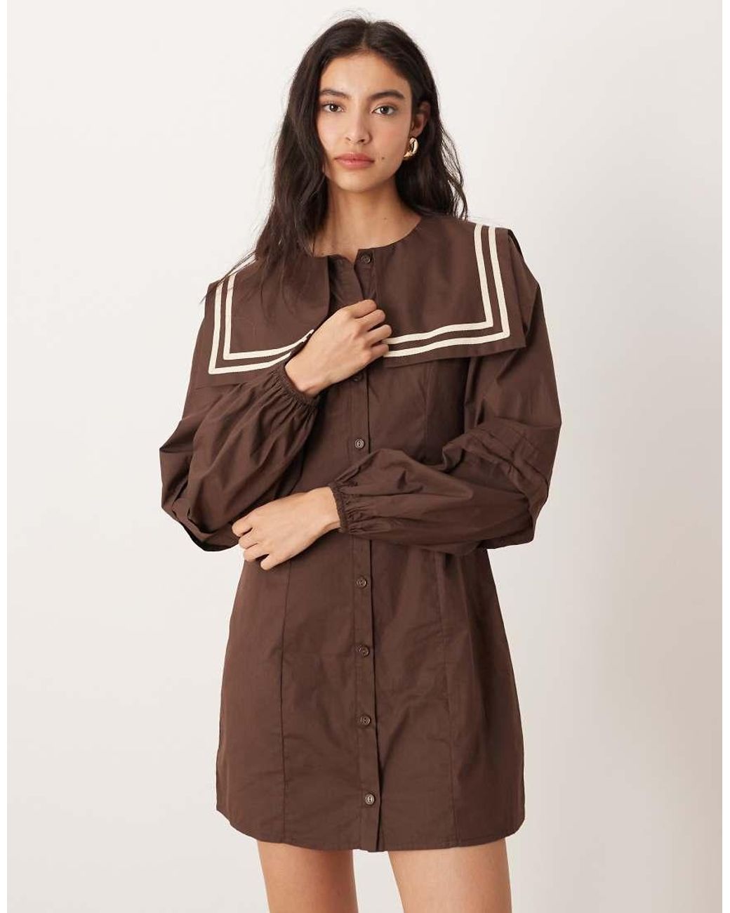 Glamorous Natural Square Neck Collar Smock Mini Dress