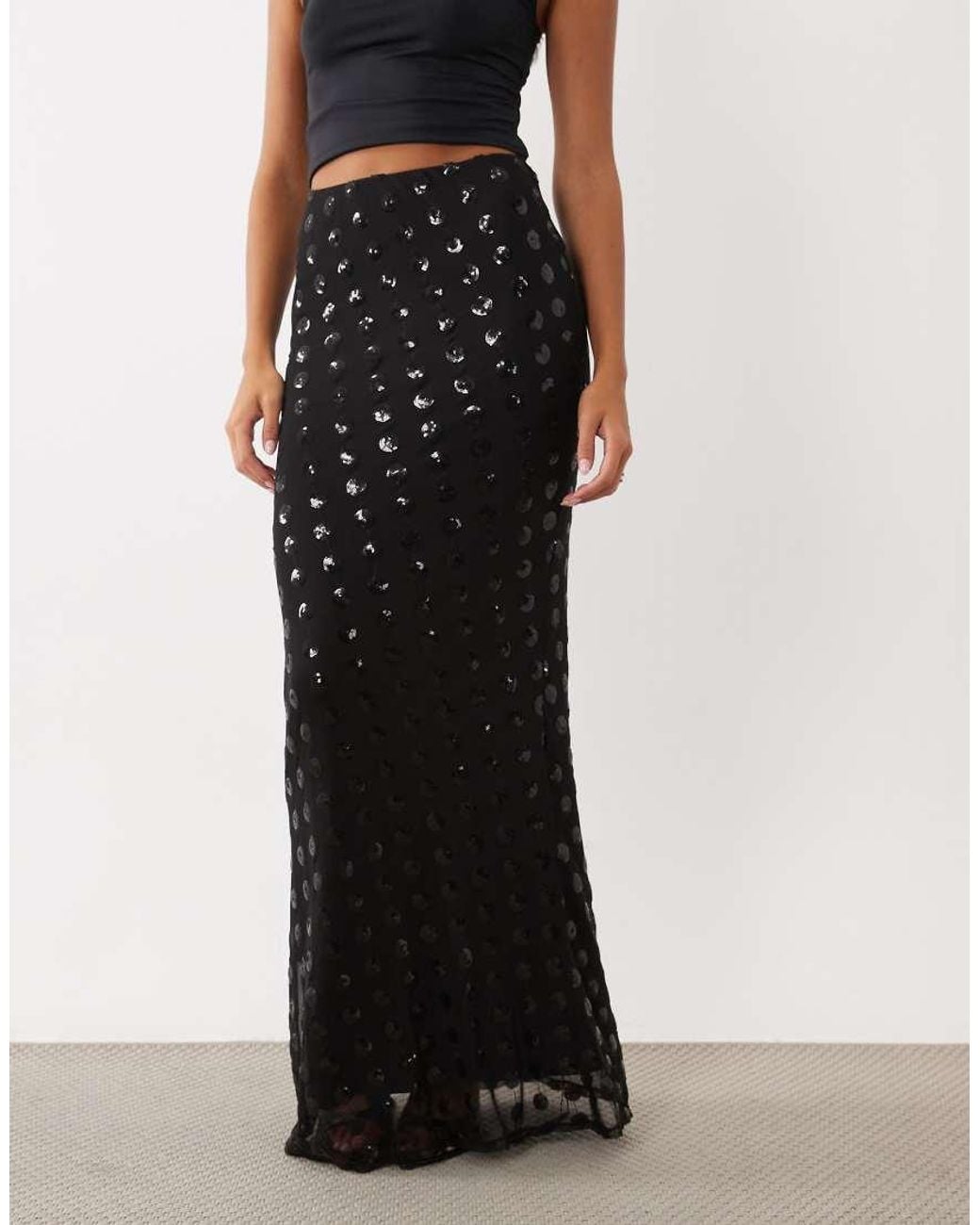 AFRM White Tegan Sequin Mesh High Rise Ruffle Hem Maxi Skirt Set