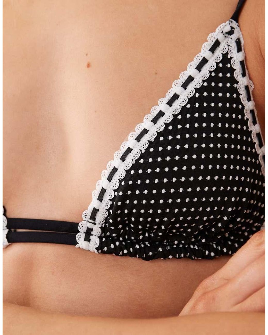 ASOS Black Lottie Triangle Bikini Top With White Lace Trim