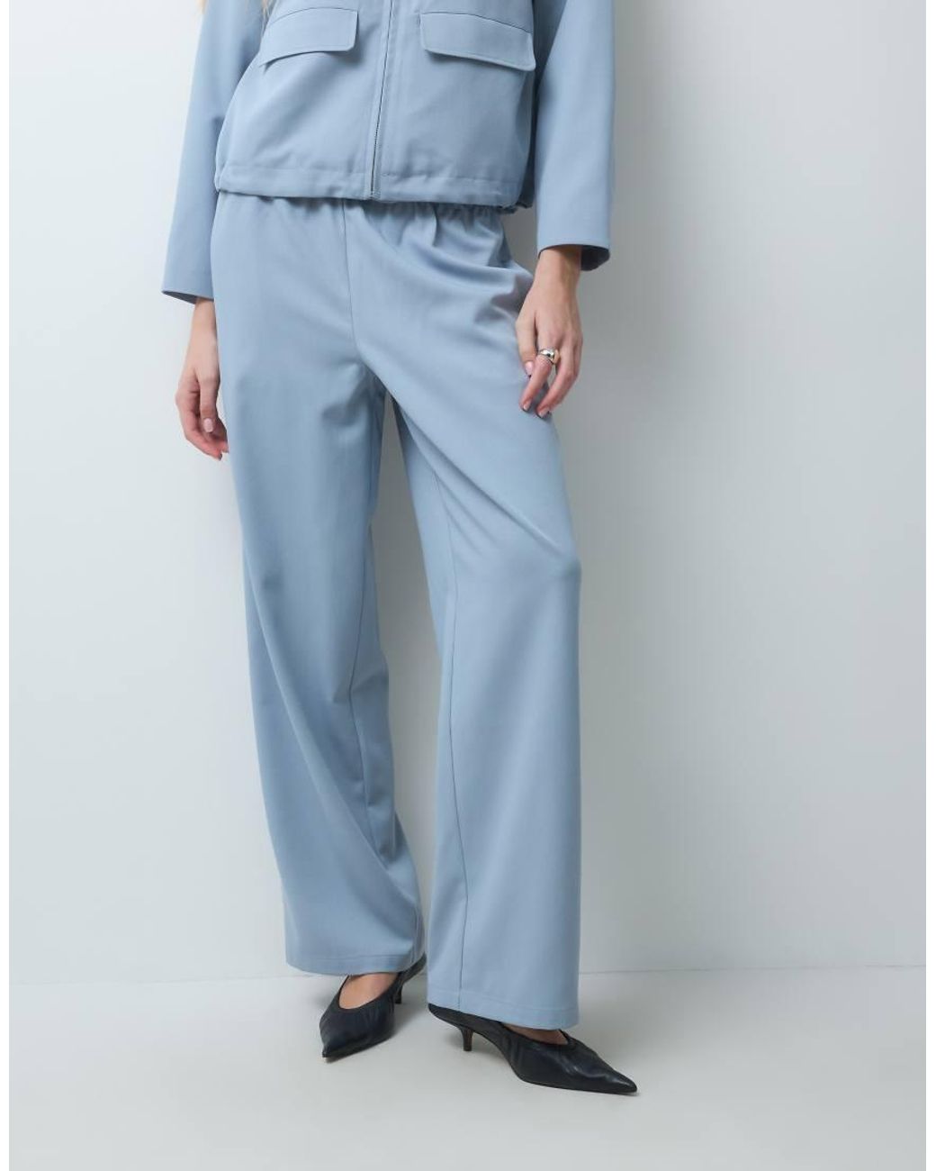 4th & Reckless Blue Elasticated toggle Waist Detail Wide Leg Pants Set