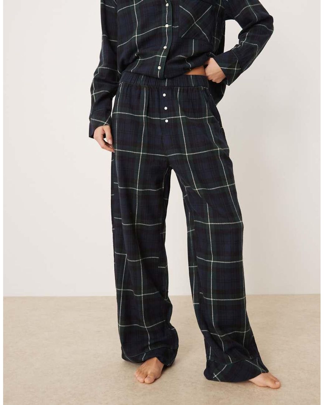Abercrombie & Fitch Blue Flannel High Rise Boxer Pyjama Bottoms Co-Ord