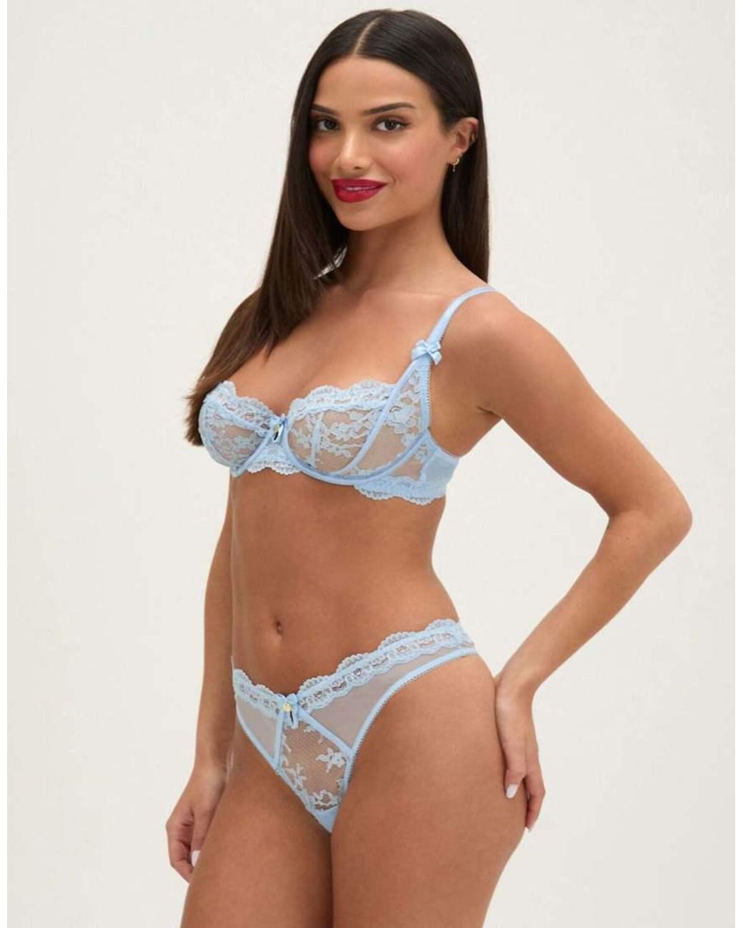 Boux Avenue Blue Veronique Lace Thong Floral Lace High Leg Underwear