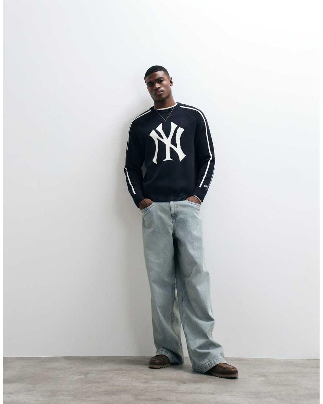 KTZ Blue Ny Yankees Large Logo Knitted Jumper With Contrast Piping for men