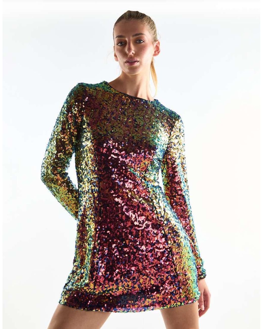 Glamorous Red Crew Neck Sequin Mini Dress