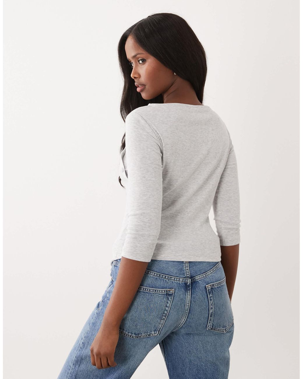ASOS White 3/4 Sleeve Asymmetric Button Through Top