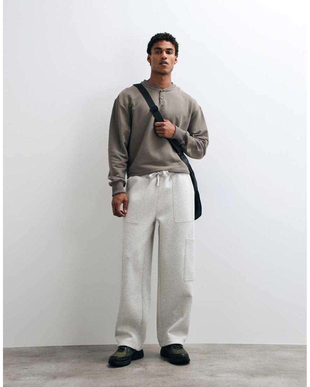 ASOS Gray Wide Leg jogger W/ Fatique & Patch Pockets for men