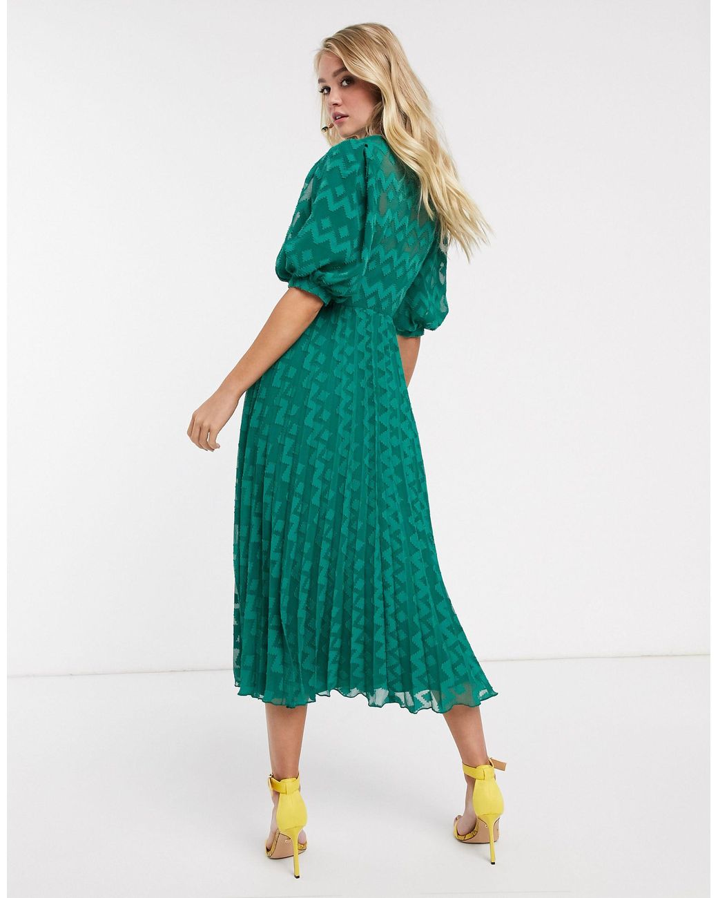 high neck midi dress with sleeves