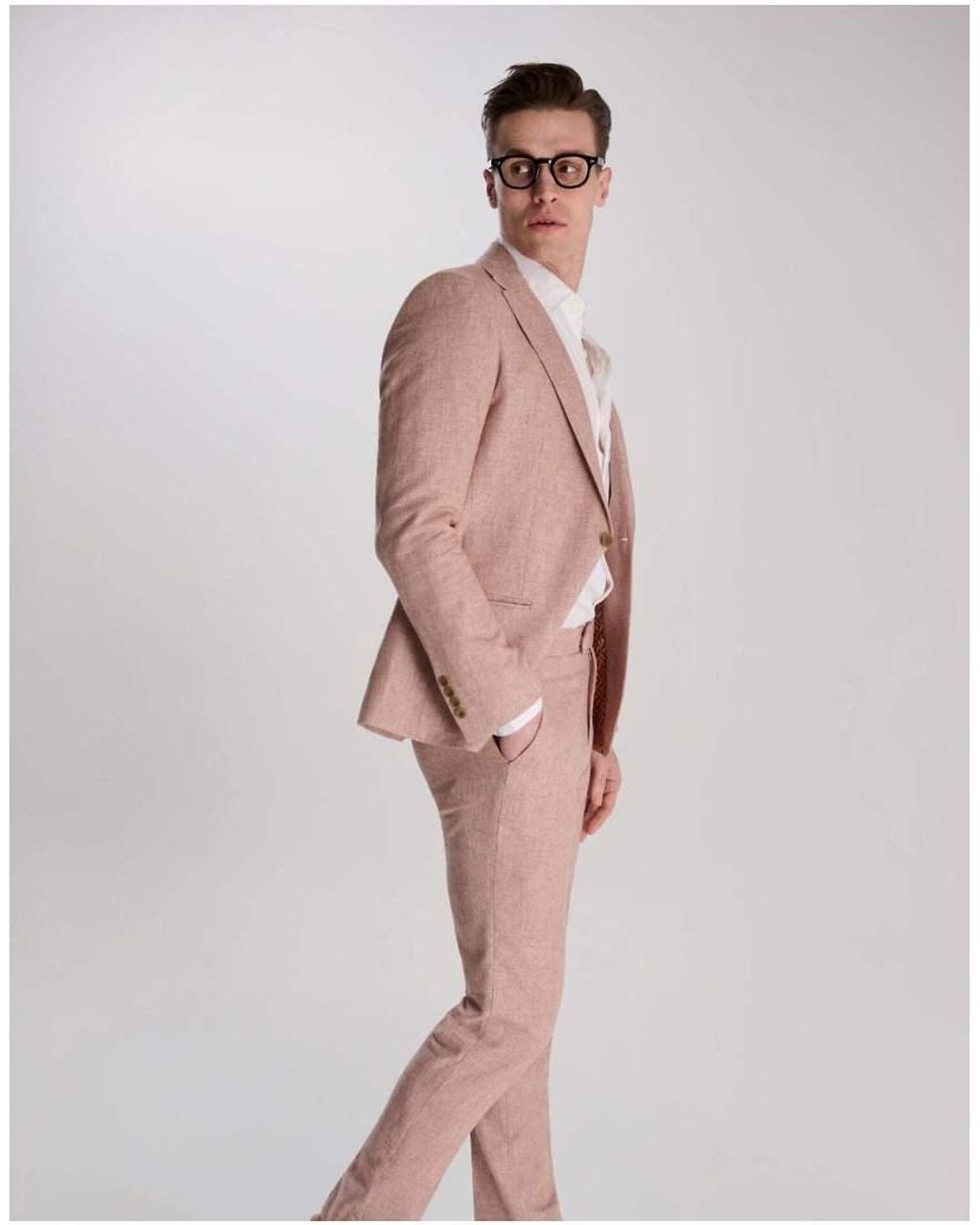 Harry Brown Pink Giacomo Slim Fit Cotton Linen Suit Jacket for men