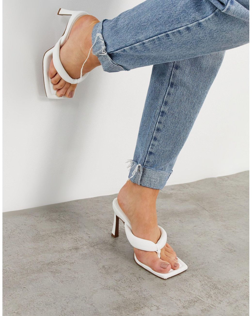 ASOS Wide Fit Haven Padded Toe Thong Heeled Sandals in White | Lyst
