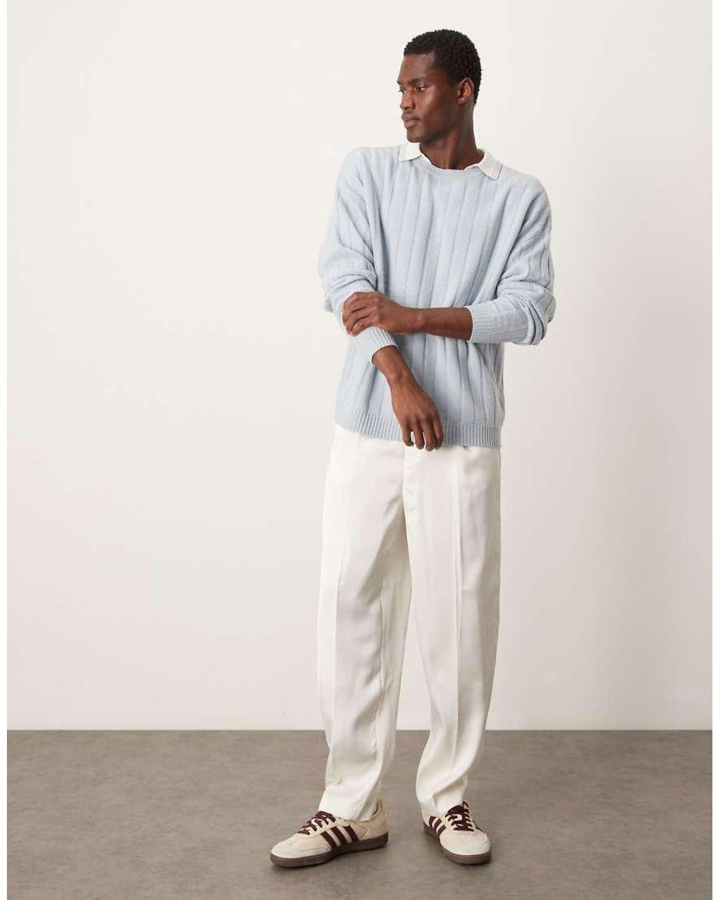 ASOS Blue Relaxed Knitted Lambswool Wide Rib Jumper for men
