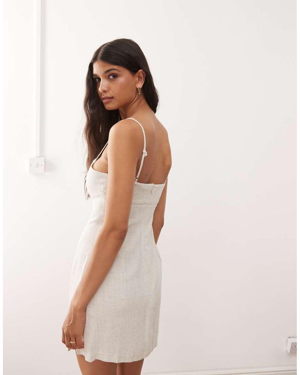 Miss Selfridge White Linen Blend Split Hem Cami Dress