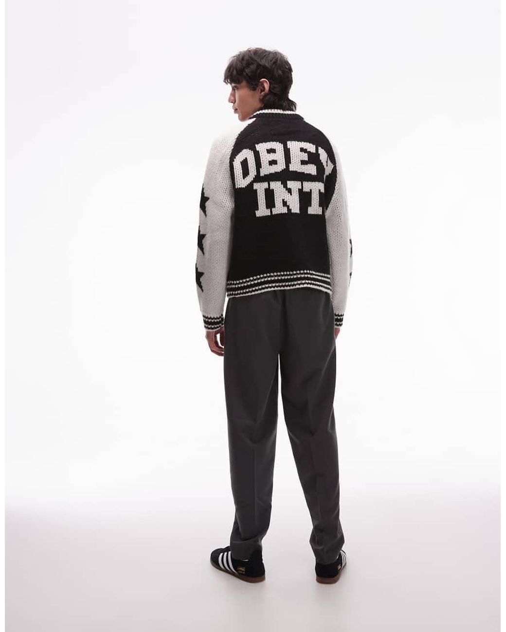Obey Gray Cowichan Knitted Jacket With Back Print Logo for men