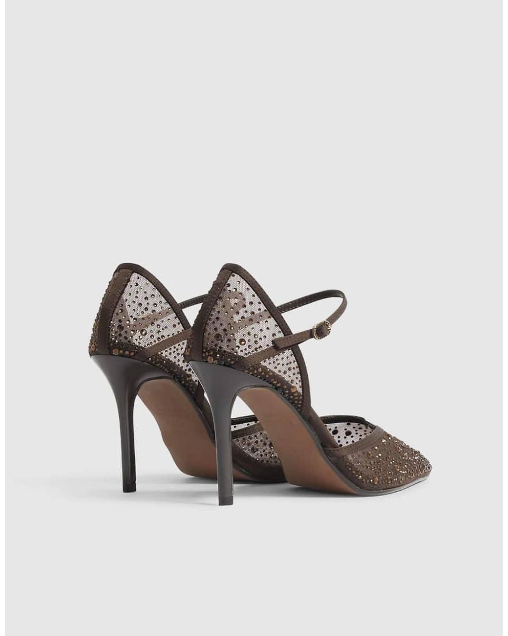 River Island White Diamante Mesh Court Heels