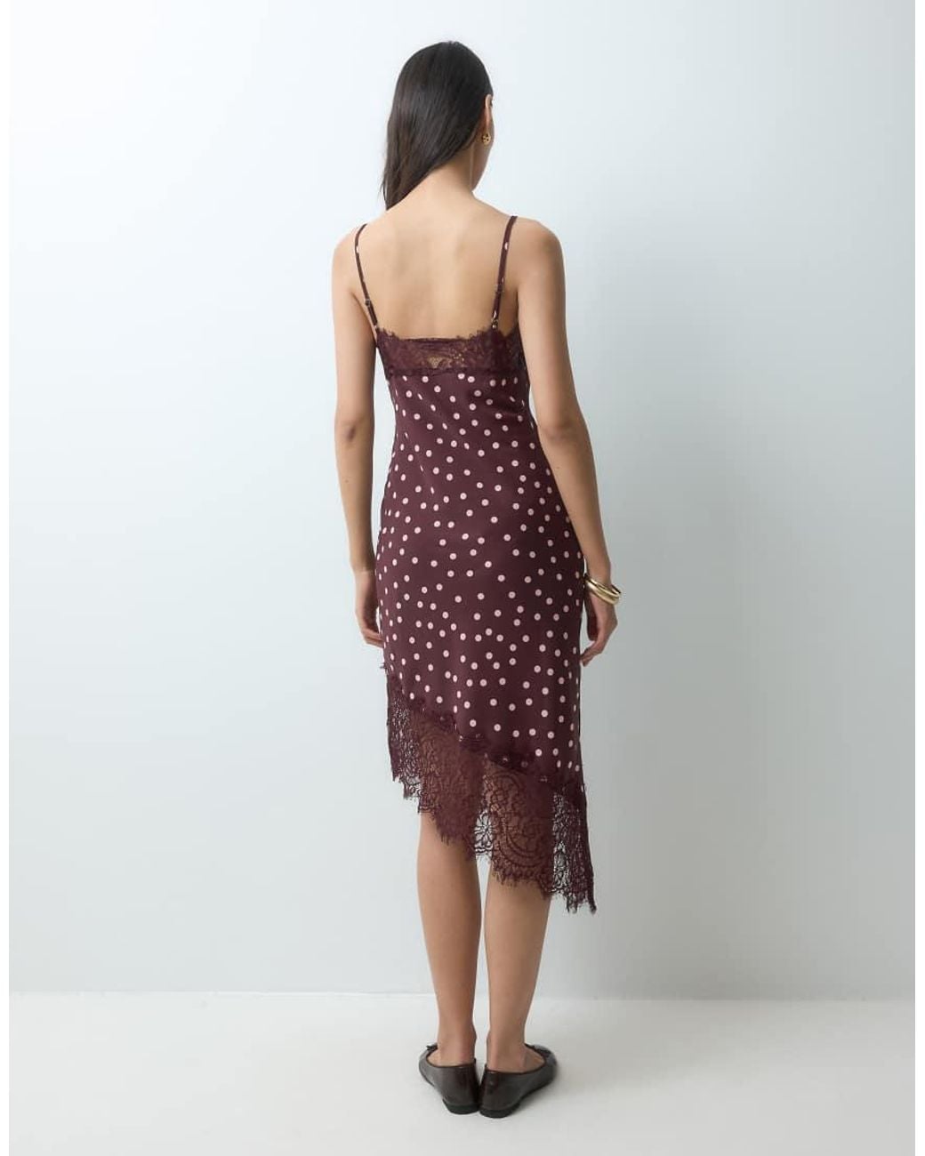 BRONZE SNAKE Red Midi Slip Satin Asymmetric Dress