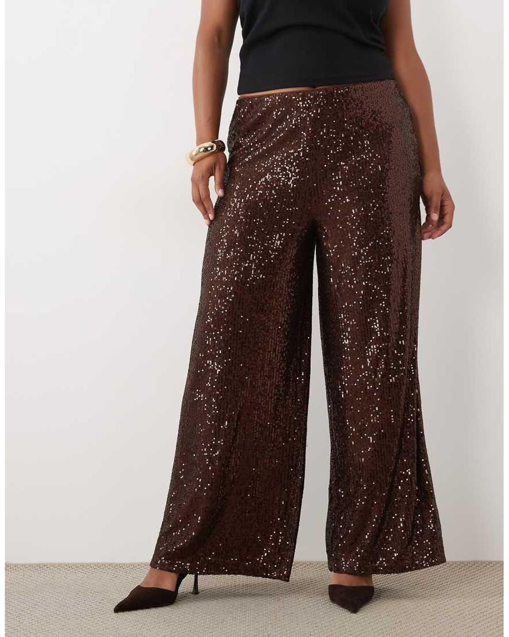 ASOS Black Asos Design Curve Allover Sequin Wide Leg Trousers