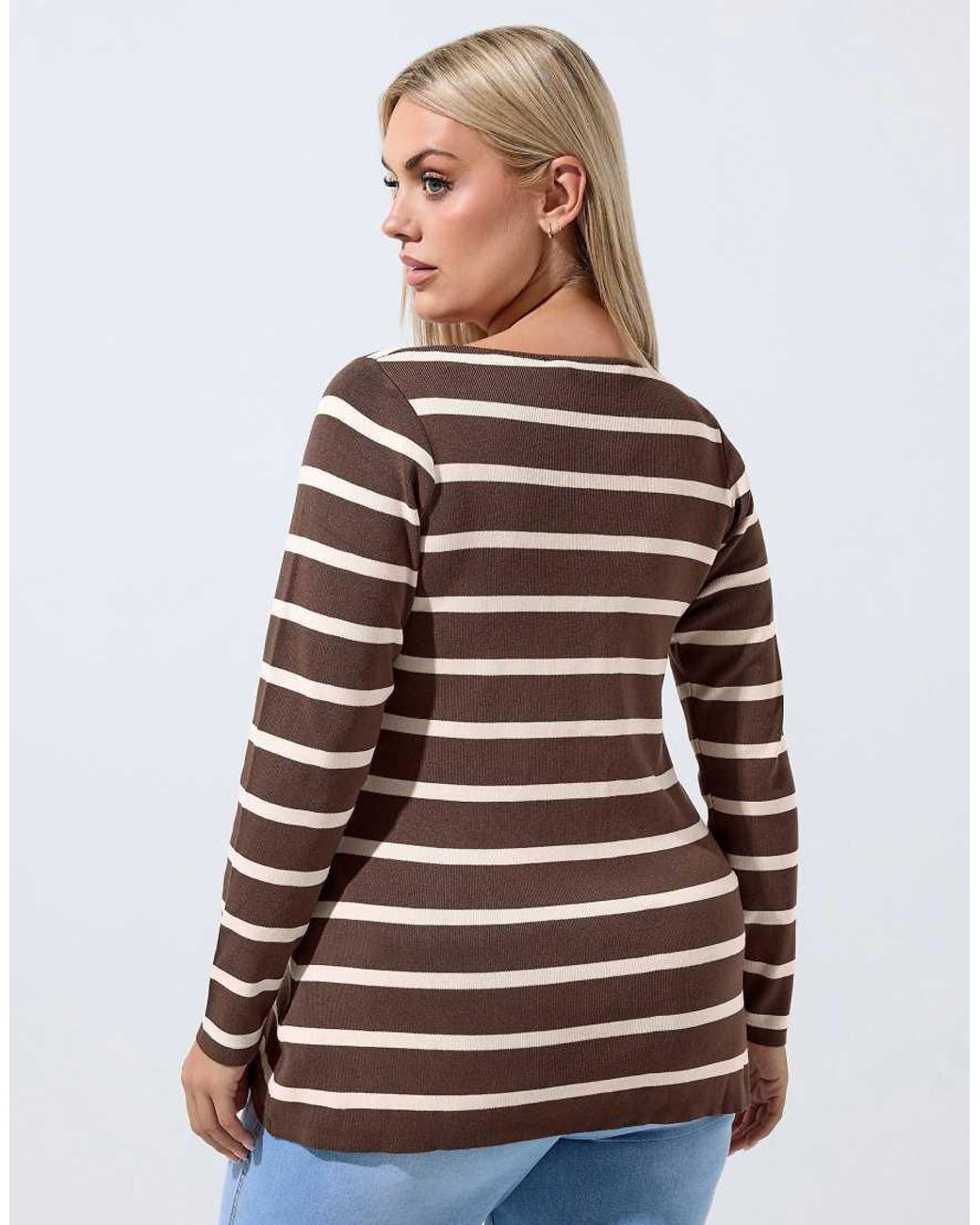 Yours Clothing Brown Stripe Flare Hem Cardigan
