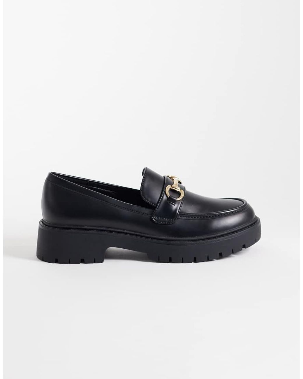 London Rebel Black peggy Metal Trim Chunky Loafers