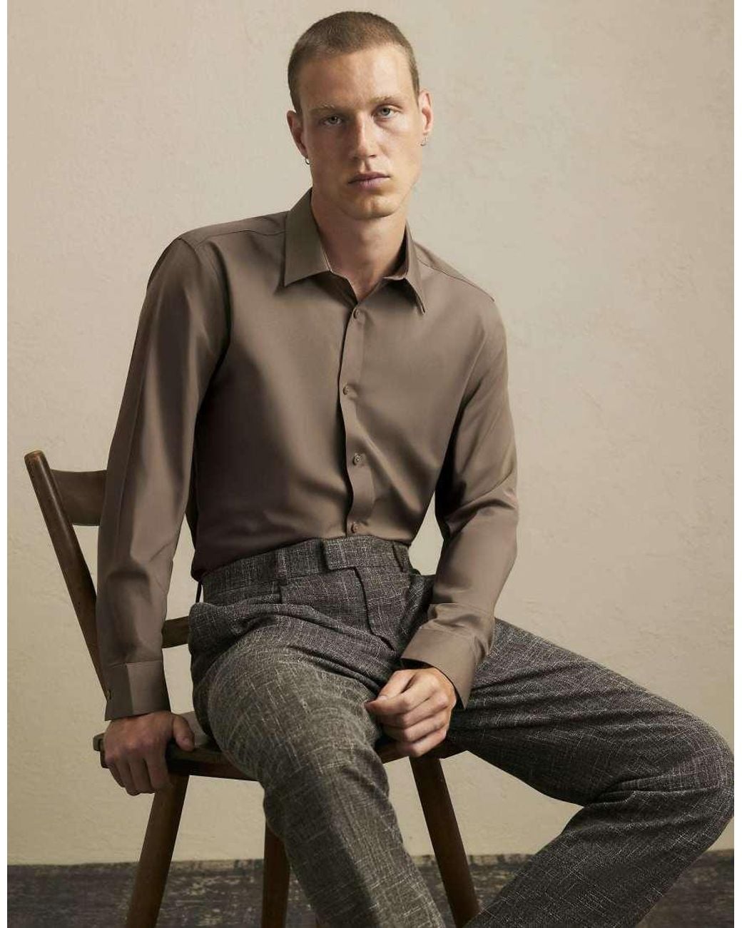 River Island Brown Slim Fit Cotton Shirt for men