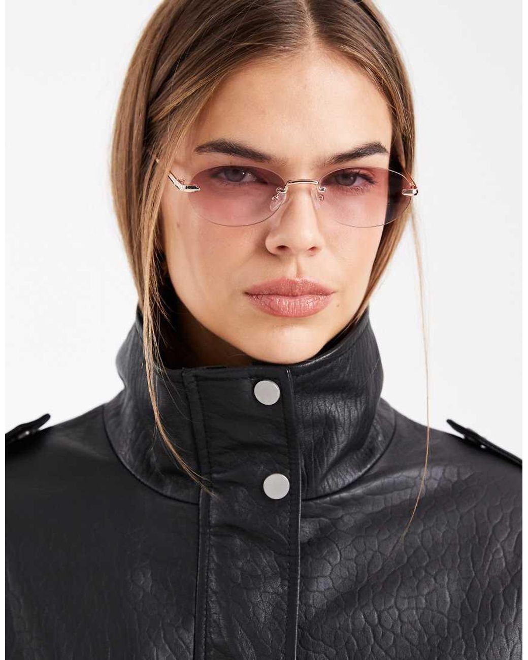 ASOS Black Rimless Oval Sunglasses With Lenses And Metal Arms