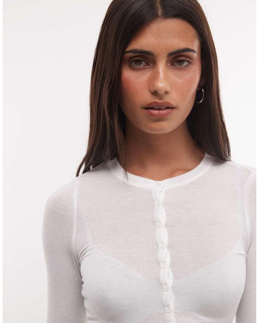 Weekday White Long Sleeve Henley T-shirt