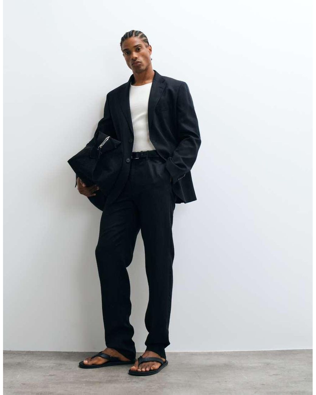Mango Blue Amalfi Slim Fit Linen Blend Suit Trouser Co-ord for men
