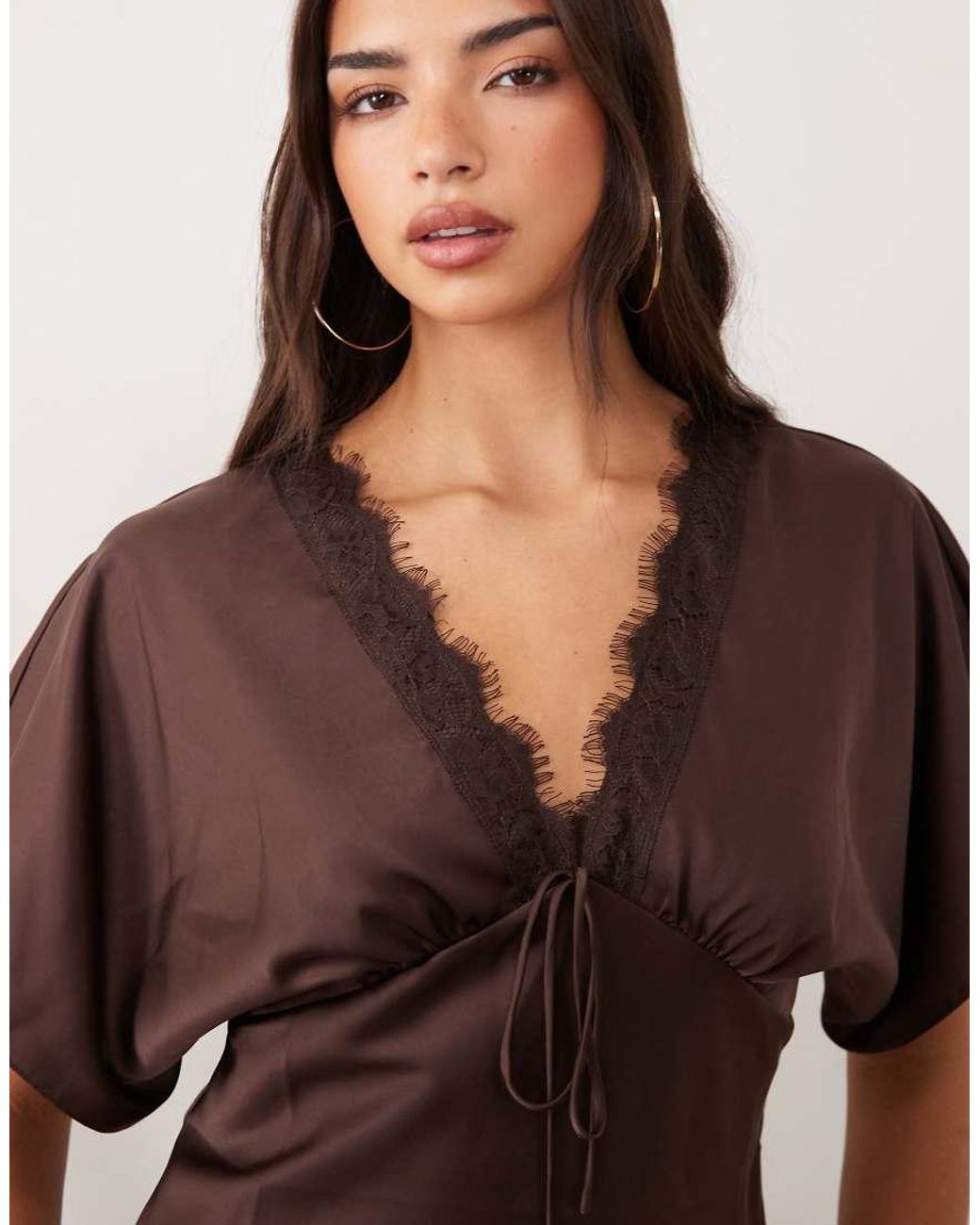 Miss Selfridge Multicolor Satin And Lace Batwing Top