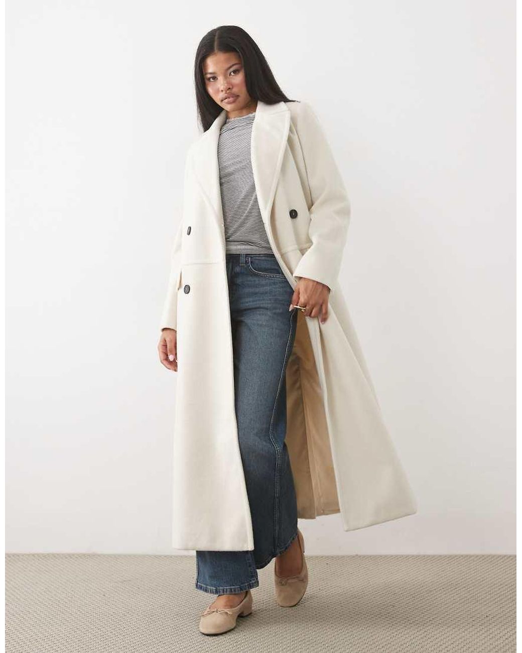 4th & Reckless Natural Petite Wool Look Double Breasted Longline Structured Formal Coat